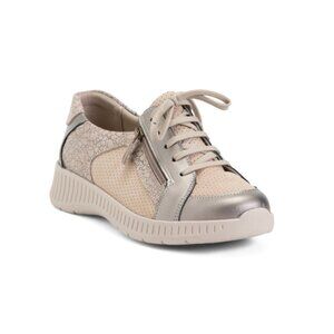 WIDEFIT Tan Multi Leather Comfort Sneakers With Side Zipper